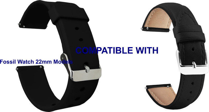 ACM WSM28P22BKBR4001 Pack of 2 Watch Strap Leather Magnetic Silicone Belt 22mm for Fossil Watch 22mm Models (Black/Brown) Smart Band Strap(Mullti Color)