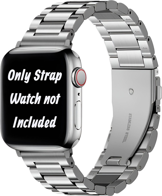 PREMBROTHERS Folding Clasp Lock, Chain Strap for watch Series Ultra 2 | Ultra [49mm], Series 10 [46mm], Series 9 |8 | 7 [45mm], Series 6 | 5 | 4 | SE2 | SE [44mm] Series 10 | 3 | 2 | 1 [42mm] Smart Watch Strap(Silver)