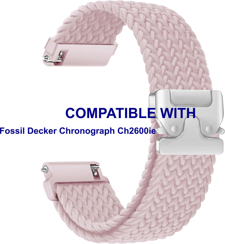 ACM WSM38Z22CPK4026 Watch Strap Woven Braided Clipper Belt 22mm for |Fossil Decker Chronograph Ch2600ie Creame Pink Smart Band Strap(Pink)