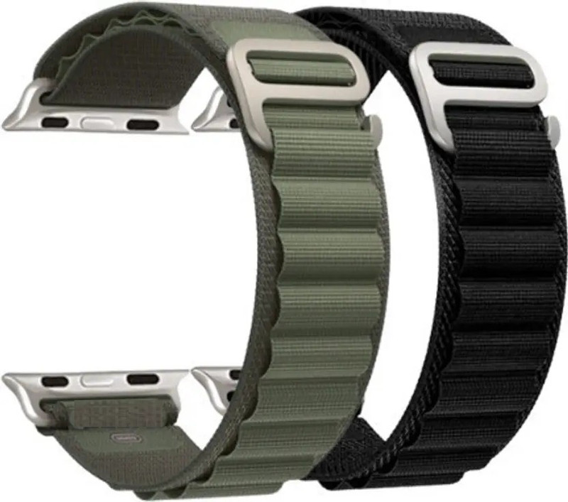VURIOZZ Straps Compatible with Watch 49mm 45mm 44mm 42mm Men & Women, Adjustable Strap with Metal G-Hook Premium Strap for iWatch Ultra Series SE 8 7 6 5 4 3 2 1 (Only Alpine Loop Strap for Apple iWatch, Watch NOT Included) Smart Band Strap(Black)