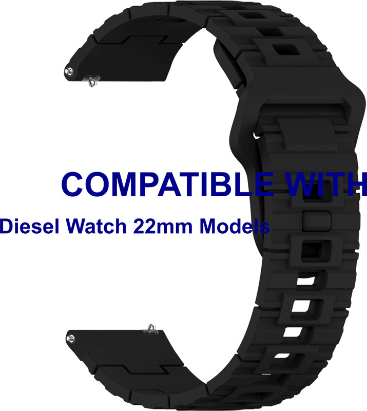 ACM WSM41C22BK4007 Watch Strap Silicone Shiny Belt 22mm for Diesel Watch 22mm Models Black Smart Band Strap(Black)