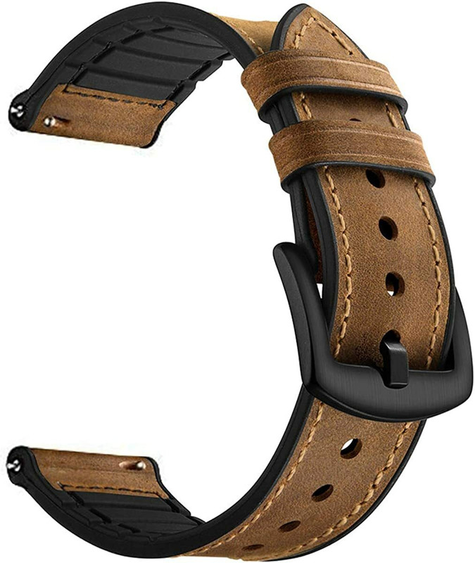 KHR 22mm Leather Silicon Watch Strap for Galaxy Watch 46mm | Galaxy Watch 3 45mm Smart Watch Strap(Brown)