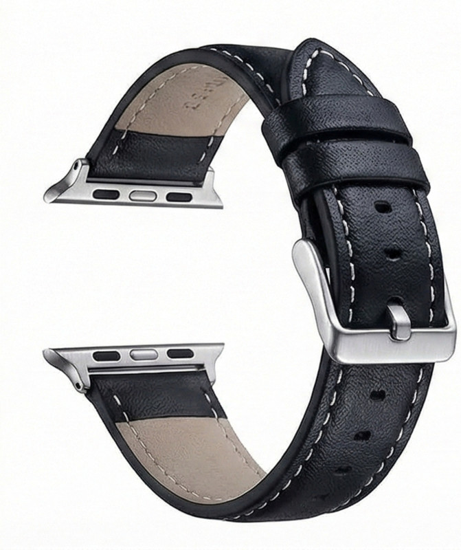 KICKSTORM Leather Watch Strap Band Vintage Style with White Stitching & Metal Clasp(Watch Not Included) Watch Strap Ultra1/Ultra2/11/10/ 9/8/7/6/5/4/3/2/1/SE Compatible For Strap 49mm /46mm/45mm/44mm/42mm Smart Watch Strap Smart Watch Strap(Black)