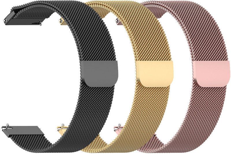 AOnes Pack of 3 Magnetic Loop Watch Strap Compatible for Fastrack Reflex Power & Fastrack Reflex Hello Smart Watch Strap(Black, Gold, Pink)