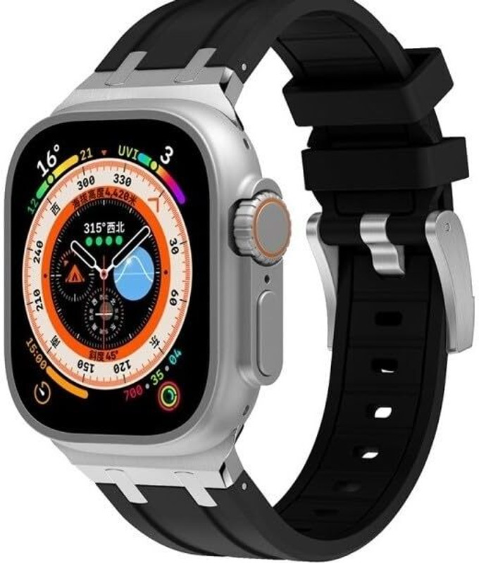 KICKSTORM Rugged Silicone Sport Band (Watch Not Included) with Metal Buckle - Waterproof Wristband for Sweatproof & Adjustable Watch Strap Ultra1/Ultra2/ 9/8/7/6/5/4/3/2/1/SE Compatible For Apple Watch Strap 49mm /45mm/44mm/42mm Smart Watch Strap Smart Watch Strap(Black)
