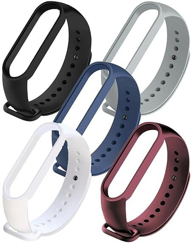 Asotai Mi band 5 Straps Mi Band 6 Amazfit Band 5 Strap for Xiaomi Mi Band 5/6 Replacement Smartwatch Wristband Sports Fitness Band Straps Strechable Silicone Straps combo of 5 Smart Band Strap(Mullti Color)