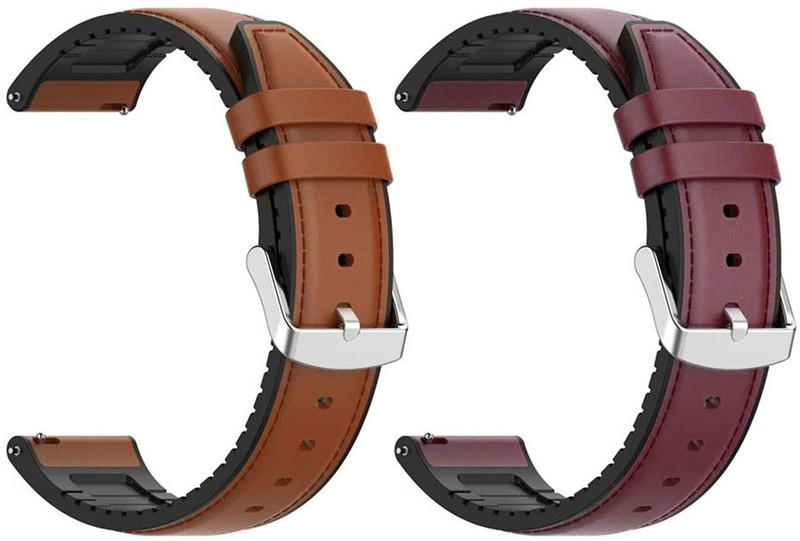 AOnes Pack of 2 Watch Strap Leather Silicone Belt for Daniel Klein D-Smart Oh! Dsm.90001 Smart Watch Strap(Brown, Red)