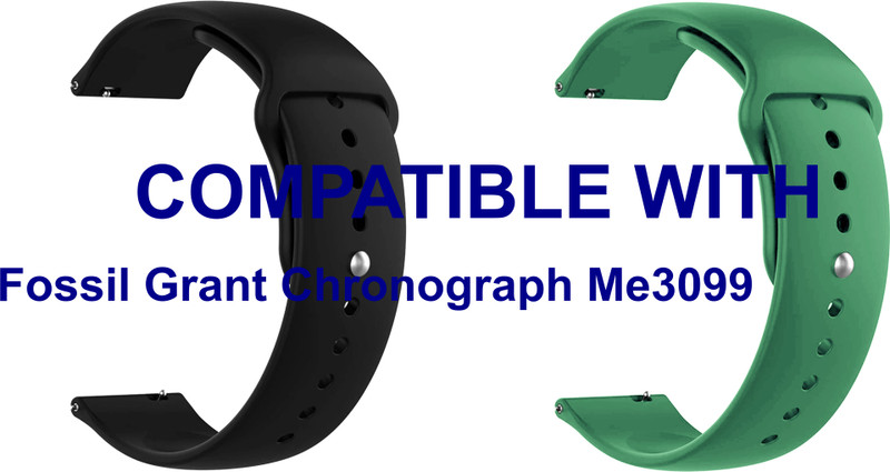ACM WSM25M22BKGY4024 Pack of 2 Watch Strap Silicone Hook Belt 22mm for Fossil Grant Chronograph Fs4813 (Black/Grey) Smart Band Strap(Mullti Color)