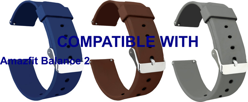 ACM WSM7A22BLBRGY3916 Pack of 3 Watch Strap Silicone Belt 22mm for |Amazfit Balance 2 Smartwatch (Blue/Brown/Grey) Smart Watch Strap(Mullti Color)