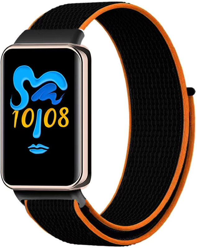 valente Nylon Loop Strap Compatible with Huawei Band 8/9/10 – Soft, Adjustable & Breathable Replacement Band Smart Band Strap(Black, Orange)