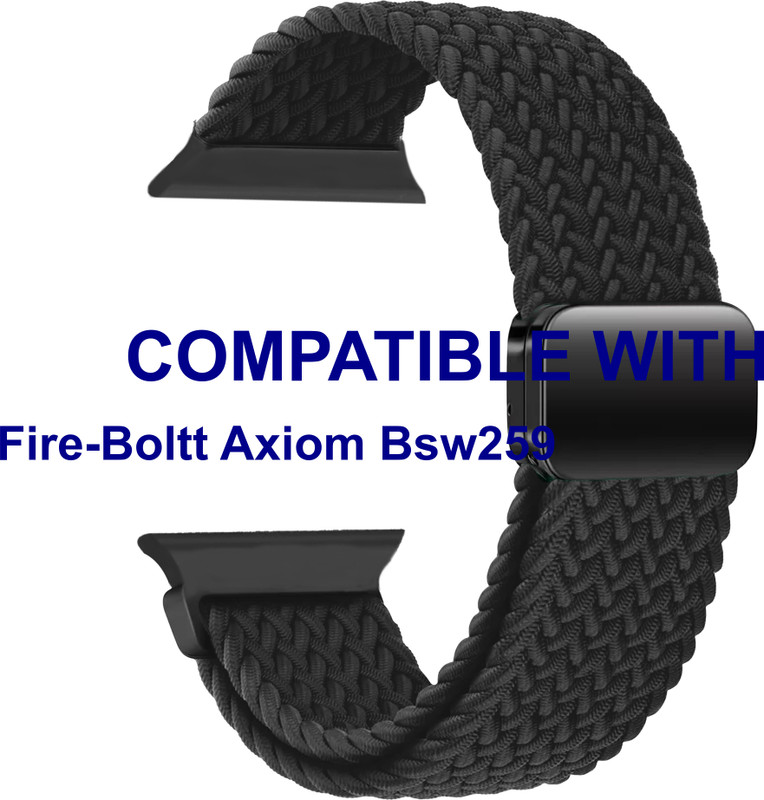 ACM WSM26N40BK1697 Sliding 44mm 49mm Watch Strap Woven Braided Magnetic for Fire-Boltt Axiom Bsw259 Smartwatch Black Smart Watch Strap(Black)