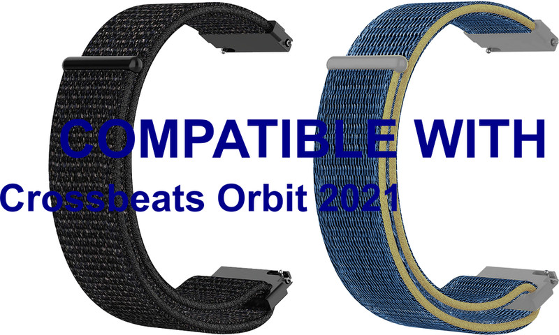 ACM WSM3V22BKBL1712 Pack of 2 Watch Strap Nylon Loop 22mm for Crossbeats Orbit 2021 Smartwatch (Black/Blue) Smart Watch Strap(Mullti Color)