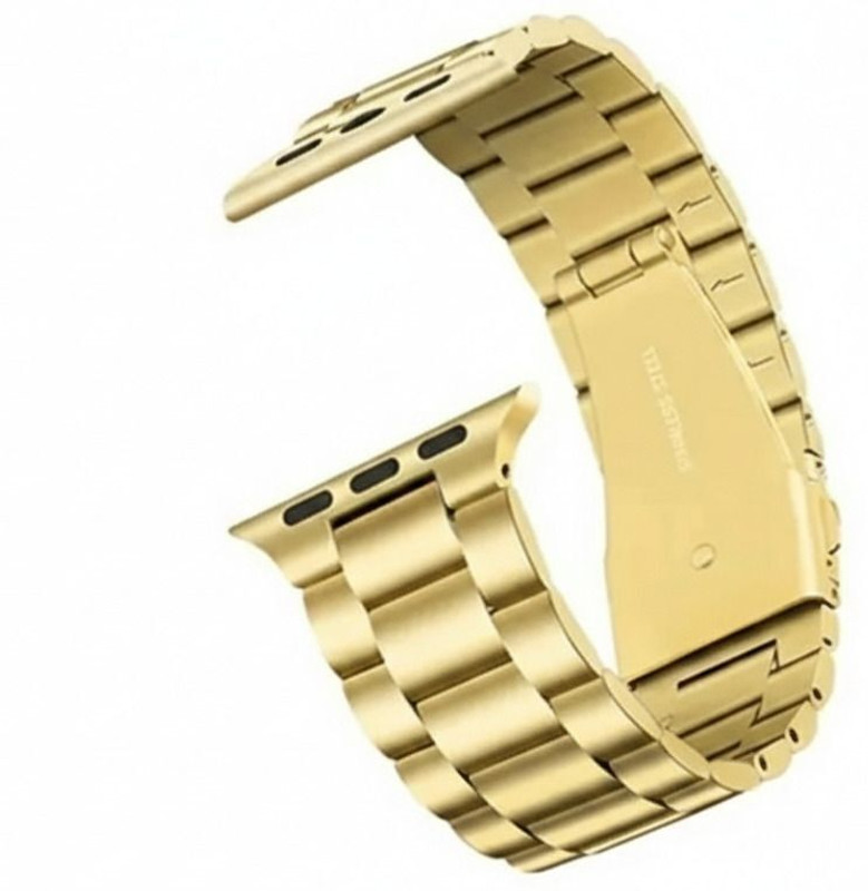 PREMBROTHERS Folding Clasp Secure Lock, Stainless Steel Metal Chain Strap Compatible with Ultra Watch series 11,10 46mm,series 9/8/7/45mm,series 6/5/4 44mm,ultra 1,2 Smart Watch Strap(Gold)
