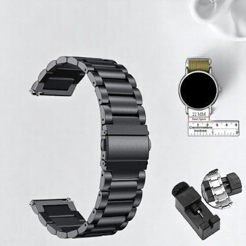 BinkSon Replacement Strap Compatible With FIRE-BOLT Talk Bsw004 &AMAZEFIT Bip5 & NOISE Caliber & BOAT Flash And Other Smartwatch With 22mm Buckle Size (LIST IN PHOTO)[Watch Not Included] Smart Watch Strap(Black)