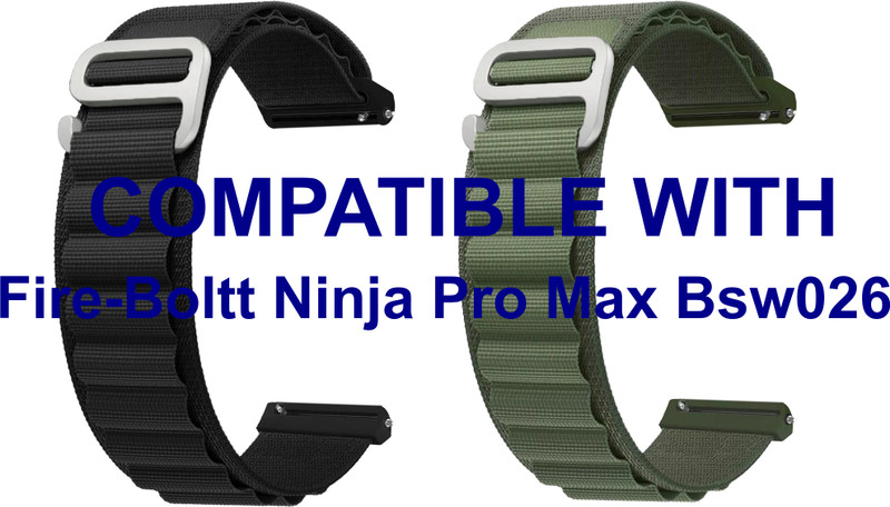 ACM WSM17E20BKGR2516 Pack of 2 Watch Strap Nylon Hook 20mm for Fire-Boltt Ninja Pro Max Bsw026 Smartwatch (Black/Green) Smart Watch Strap(Mullti Color)
