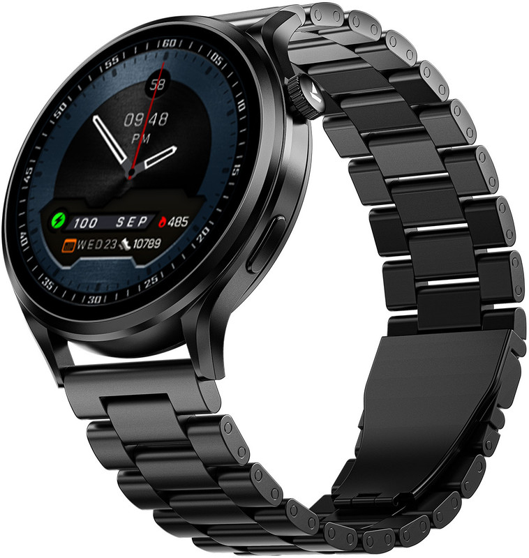 boAt Lunar Discovery Pro, 1.39'' HD Display, QR Tray, Emergency SOS, BT Calling Smartwatch(Steel Black Strap, Free Size)