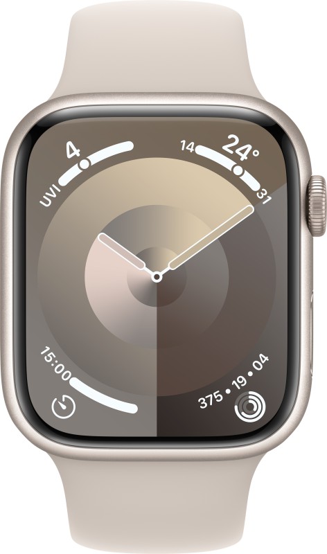 Apple Watch Series 9 GPS 45mm Starlight Aluminium Case with Starlight Sport Band - M/L(Starlight Sport Strap, Free Size)