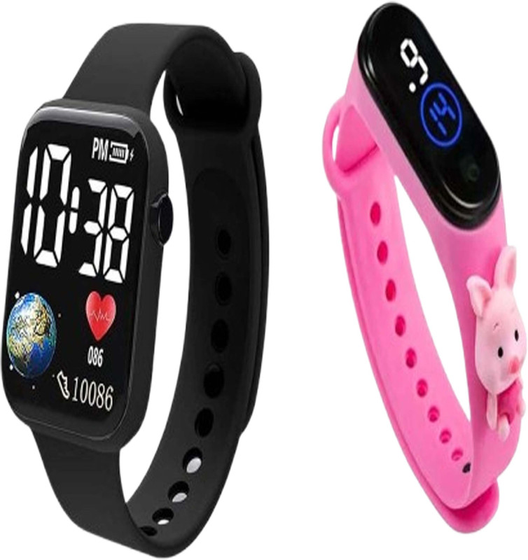 LED Digital Waterproof Square Watch for Kids – Pack of 2 Smartwatches