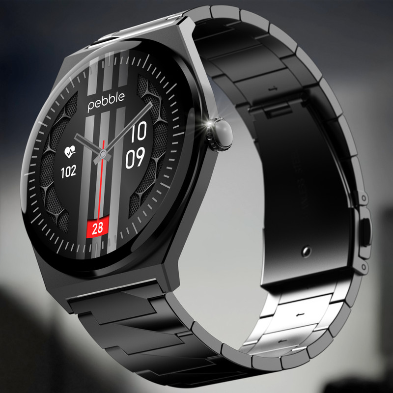 Pebble Royale Steel Luxury Edition, Ultra Slim, 1.43 inch Amoled, AOD, Stainless Steel Smartwatch(Black Strap, Free Size)