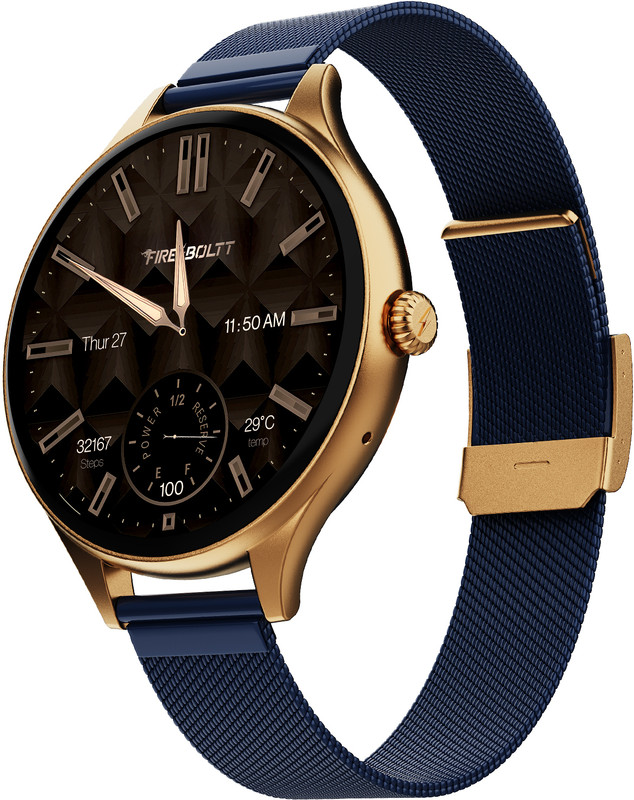 Fire-Boltt Hurricane Air 1.26 Round Display Rotating Crown Metal Body Wireless Charging Smartwatch(Midnight Sapphire Strap, Free Size)