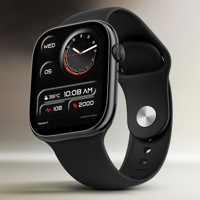 Fire-Boltt Rise X 1.96 HD Display, Wireless Charging, Rotating Crown, Bluetooth Call Smartwatch(Classic Black Strap, Free Size)