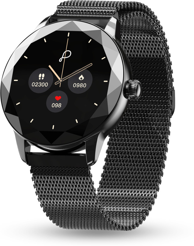 Pebble Vienna Women 1.27"Ultra HD Display,Diamond Cut Design, BT Calling, Female Health Smartwatch(Classic Black Strap, Free Size)