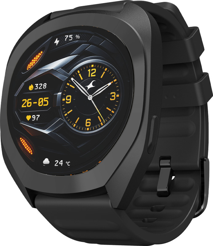 Fastrack Cosmix 1.32" AMOLED Metal Case with AI Watchface & AI Voice Chat, BT Calling Smartwatch(Black Strap, Free Size)