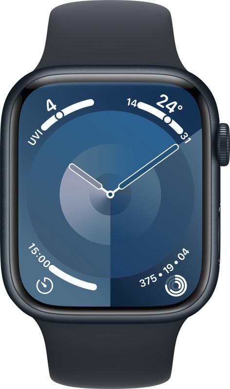 Apple Watch Series 9 GPS 45mm Midnight Aluminium Case with Midnight Sport Band - M/L(Midnight Strap, Free Size)