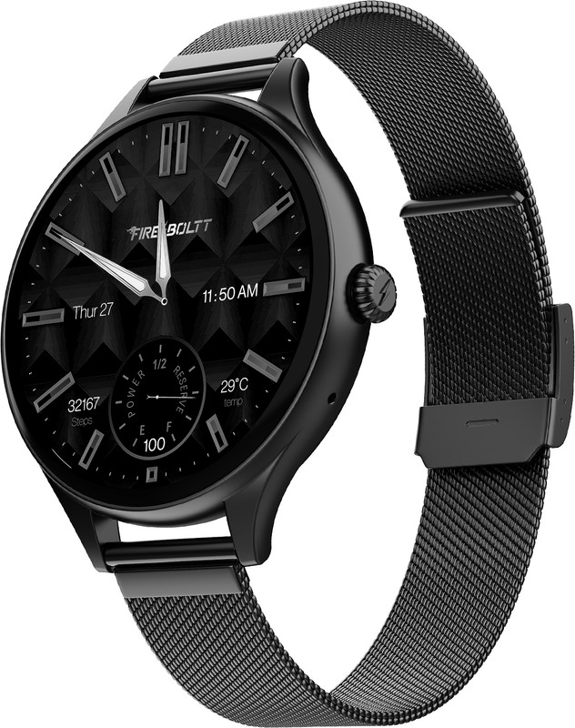 Fire-Boltt Hurricane Air 1.26 Round Display Rotating Crown Metal Body Wireless Charging Smartwatch(Onyx Black Strap, Free Size)