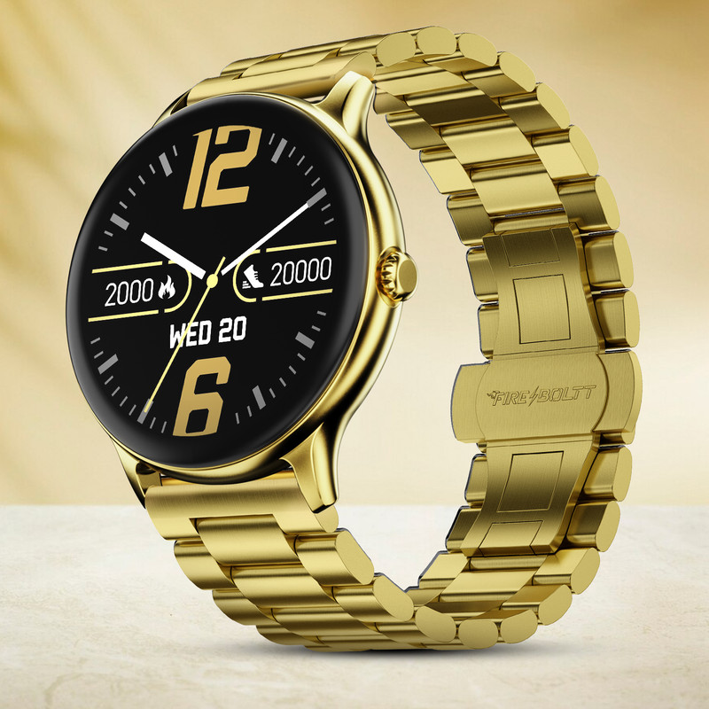 Fire-Boltt Ninja Talk 35.3mm (1.39) Round Bluetooth Calling Metal Body,120 Sports Modes Smartwatch(Gold Chain Strap, 1.39)