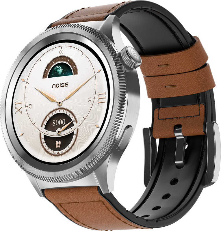 Noise Halo 2 1.43" AMOLED, Rotating Axe-Cut Bezel, Stainless Steel Build, BT Calling Smartwatch(Vintage Brown Strap, Regular)