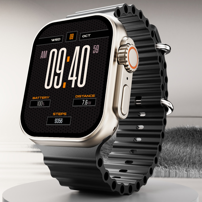 boAt Wave Genesis with 1.96'' HD Display, BT Calling, Functional Crown & Metal Body Smartwatch(Active Black Strap, Free Size)