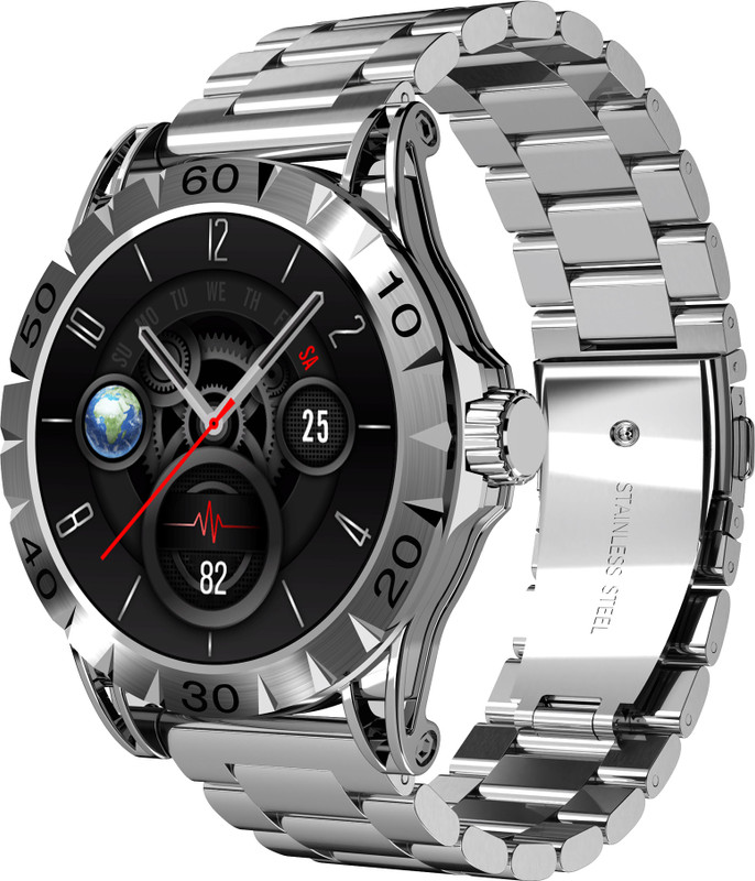 boAt Enigma Orion Luxury Smart Watch for Men w/ 3.53cm Display, Premium metal body Smartwatch(Metallic Silver Strap, Free Size)