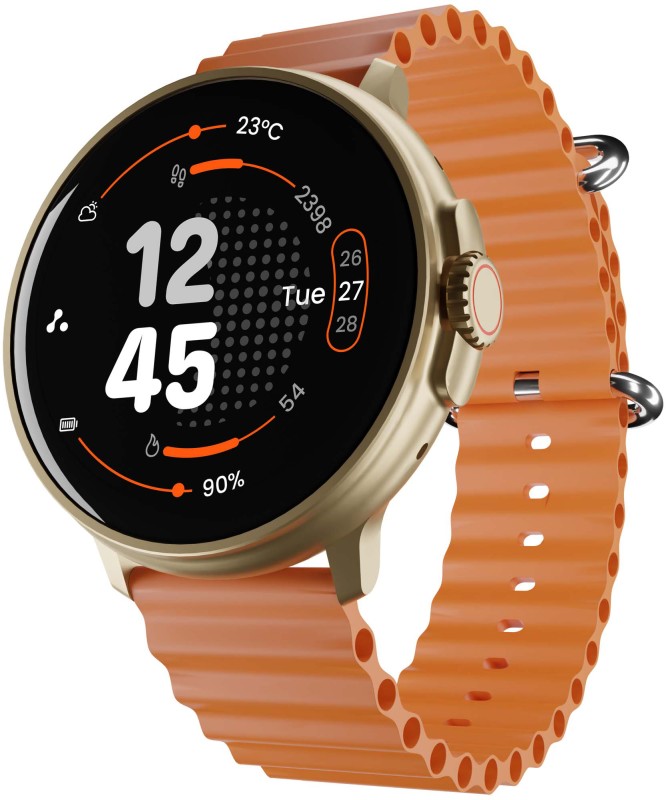 Ambrane Rush 1.39'' Premium aesthetics BT Calling, Working Crown with always on display Smartwatch(Orange Strap, Regular)