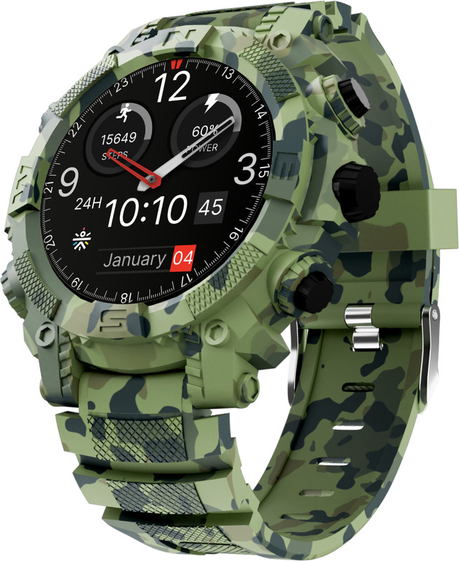 Cult Built-in Turbo Track GPS, Rugged,1.39" HD Display, Strava, BT calling Smartwatch(Camo Green Strap, Free Size)