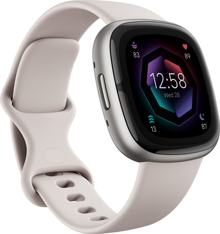 FITBIT Sense 2 Health & Fitness Watch (Lunar White / Platinum Aluminium) Smartwatch(White Platinum Strap, S&L)