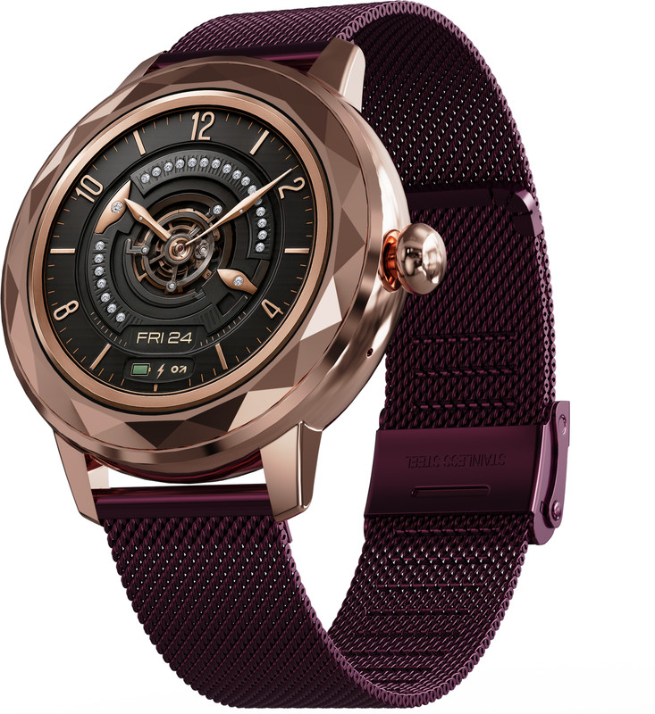 GOBOULT Alora 1.19" AMOLED,Diamond-cut dial, 800 Nits Brightness, Working Crown Smartwatch(Red Wine Strap, Free Size)