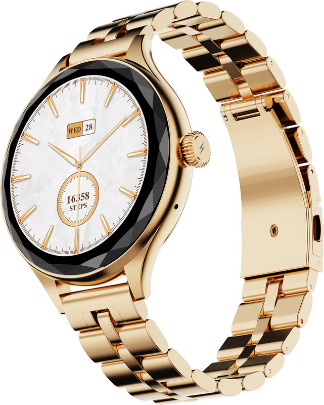 Fire-Boltt Hurricane Aura 1.26HD Display Diamond Cut Rotating Crown Wireless Charging Women Smartwatch(Regal Gold Strap, Free Size)