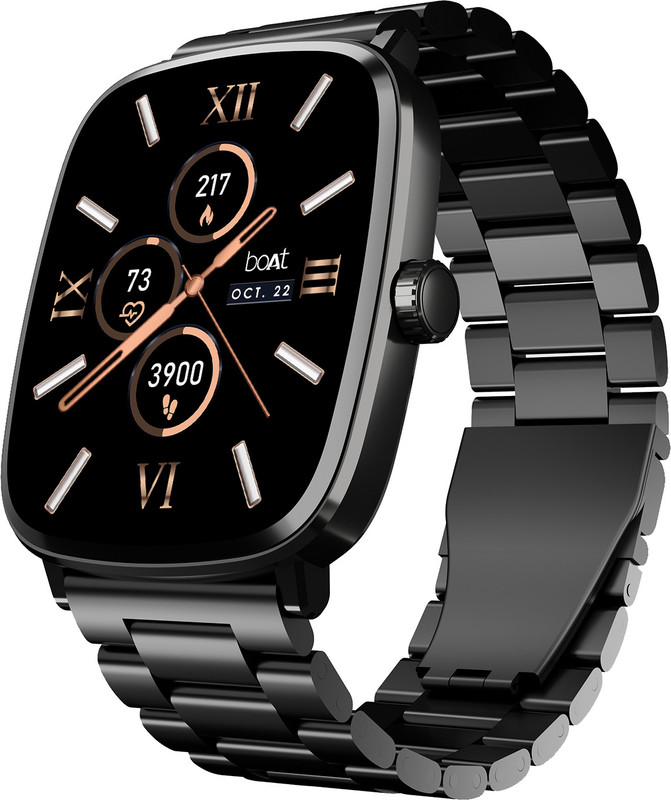 boAt Ultima Regal w/ 5.1cm(2.01") AMOLED Display,Functional Crown & BT Calling Smartwatch(Steel Black Strap, Free Size)