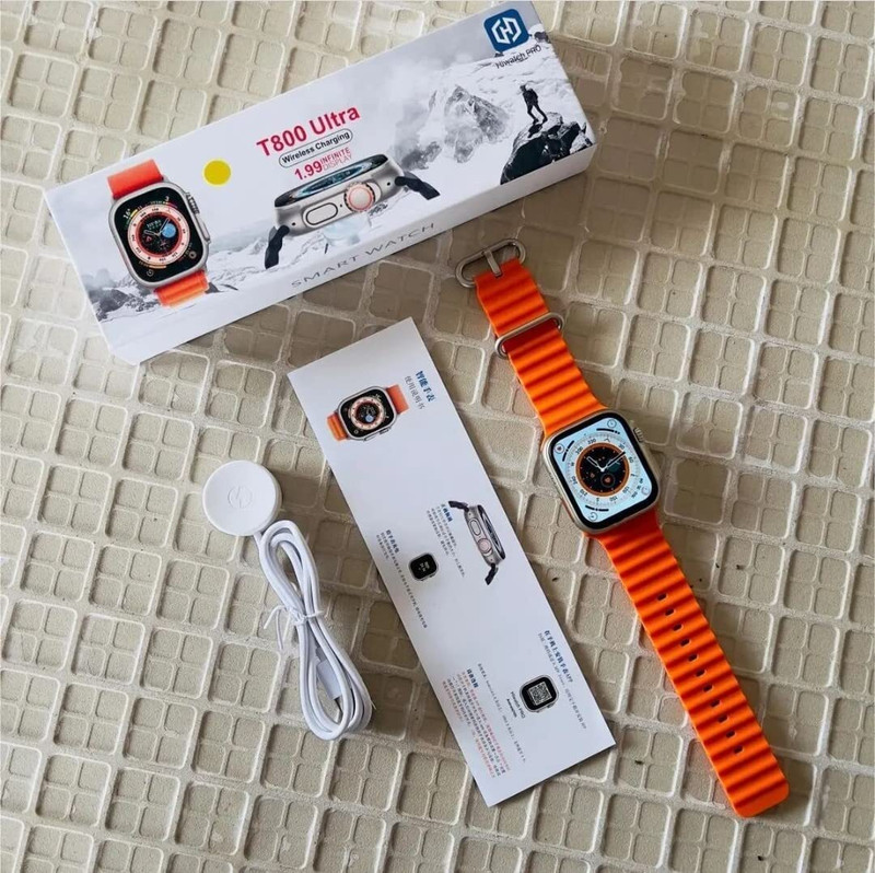 CHG T800 Ultra Smart Watch 1.99 inch Display,Bluetooth Calling,Heart Rate 42 mm Silicone Watch Strap(Orange)