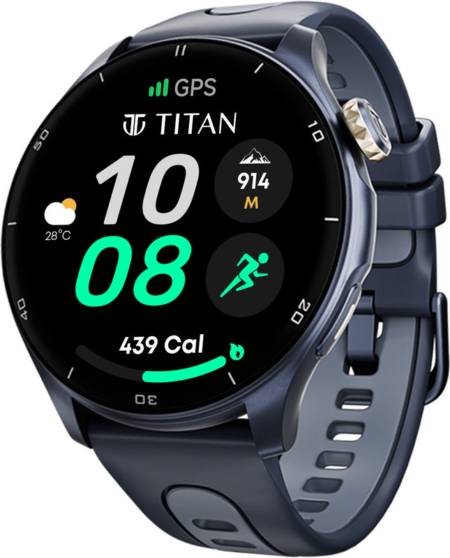 TITAN Celestor GPS Smartwatch – Altimeter, Barometer, Compass, Strava (Blue, Grey Strap, Free Size)