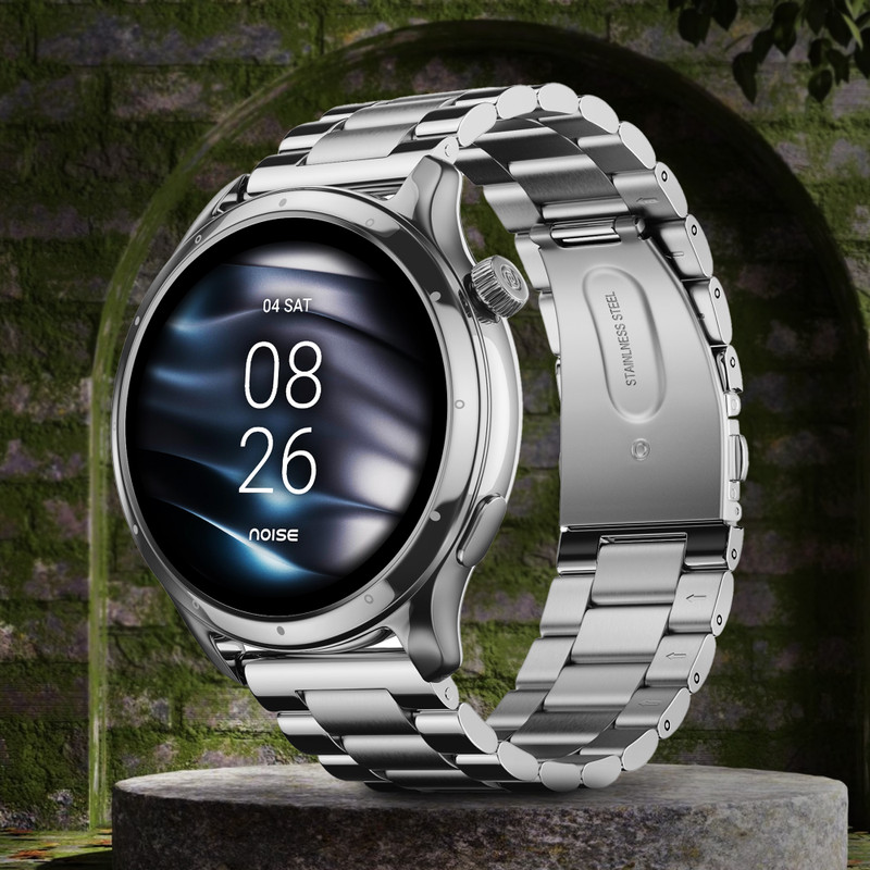 Noise Mettle 1.4'' display, Stainless Steel finish with Metal Strap, Bluetooth Calling Smartwatch(Elite Black Strap, Regular)
