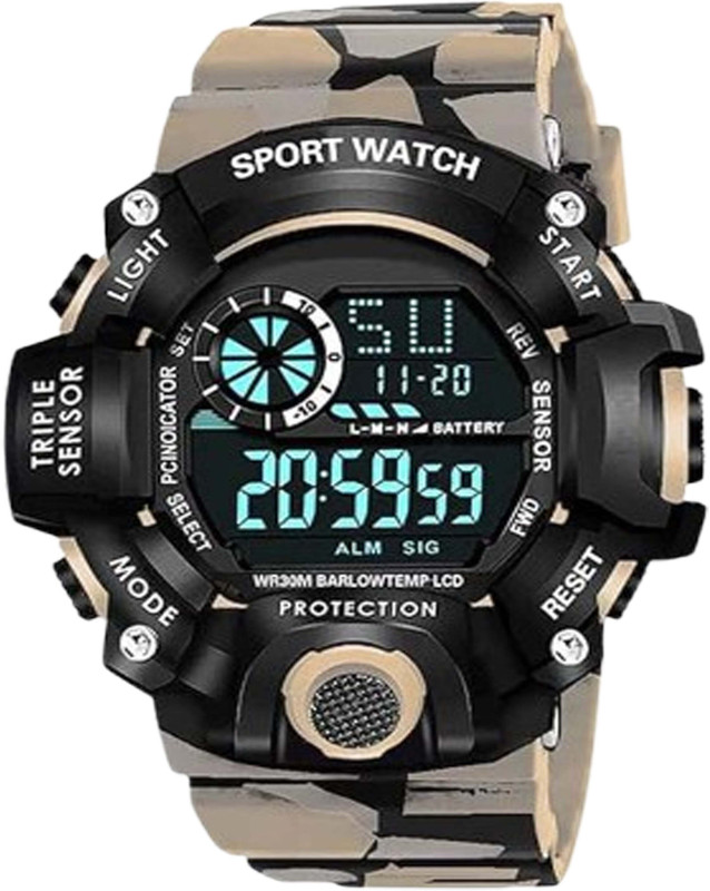 Digital Watch with Army Strap for Men and Kids – Waterproof Sports Smartwatch