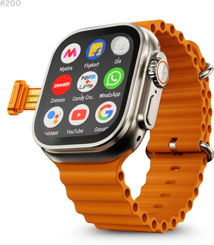 TECHIO T800 Smart Watch Ultra V-Pro 200 Lite Smart Watch Smartwatch(Orange Strap, Free Size)
