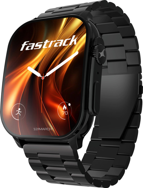 Fastrack Revoltt FS2Pro-1.96''|Super AMOLED Curved|Premium Glossy Metal|1000 Nits|Fashion Smartwatch(Black Strap, Free Size)