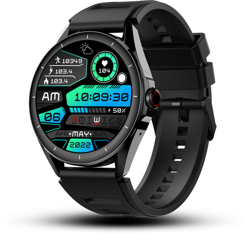 Pebble Cosmos Valor 1.43"Amoled Display, BT Calling, Multi Sports Modes, Rotating Crown Smartwatch(Black Strap, Free Size)