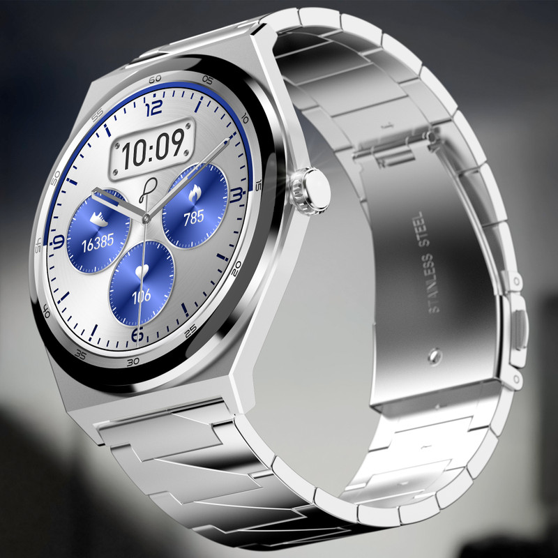 Pebble Royale Steel Luxury Edition, Ultra Slim, 1.43 inch Amoled, AOD, Stainless Steel Smartwatch(Black Strap, Free Size)