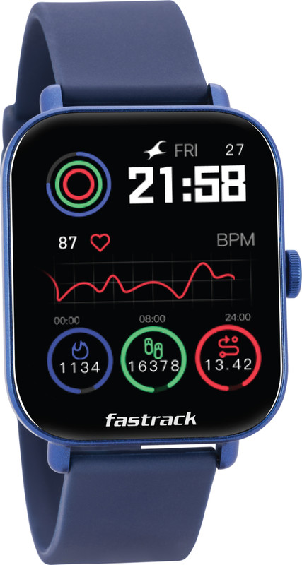 Fastrack Vox 2 with Large 1.8" HD Display, BT Calling, Music Storage & TWS Connect Smartwatch(Blue Strap, Free Size)