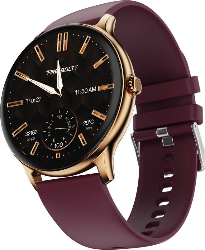 Fire-Boltt Ninja Talk 35.3mm (1.39) Round Bluetooth Calling Metal Body,120 Sports Modes Smartwatch(Burgandy Strap, Free Size)