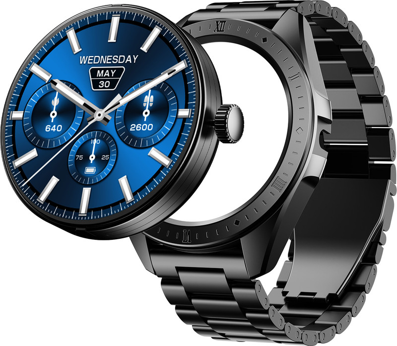 boAt Enigma Switch w/ Switchable Case, 1.39" HD Display, BT Calling & Premium Design Smartwatch(Steel Black Strap, One Size)